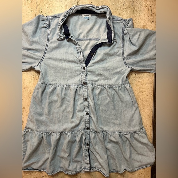 Serra Blue Tiered Button Down Shirt Dress Size Large - Picture 2 of 6